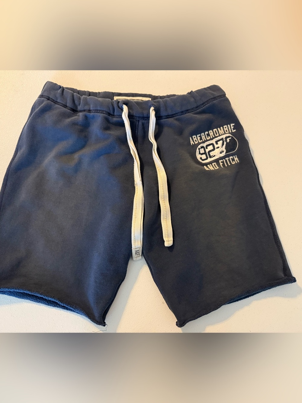VTG Abercrombie & Fitch Blue Distressed Fleece Retro Graphic Logo Shorts Small